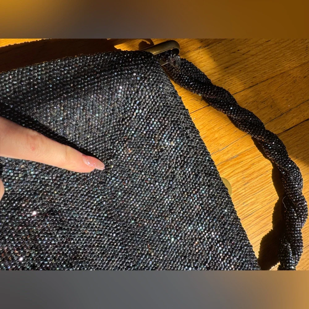 40s Vintage Navy Blue/ Black Carnival Glass Beaded Bag - Picture 4 of 13